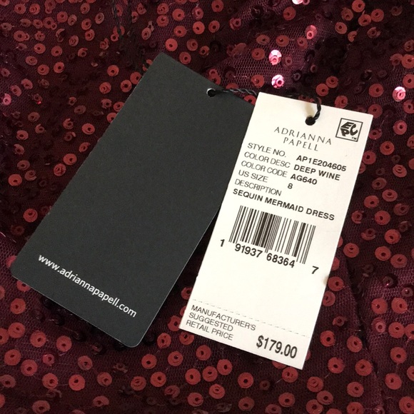 Adrianna Papell Sequin Mermaid Dress in Deep Wine - Picture 6 of 7